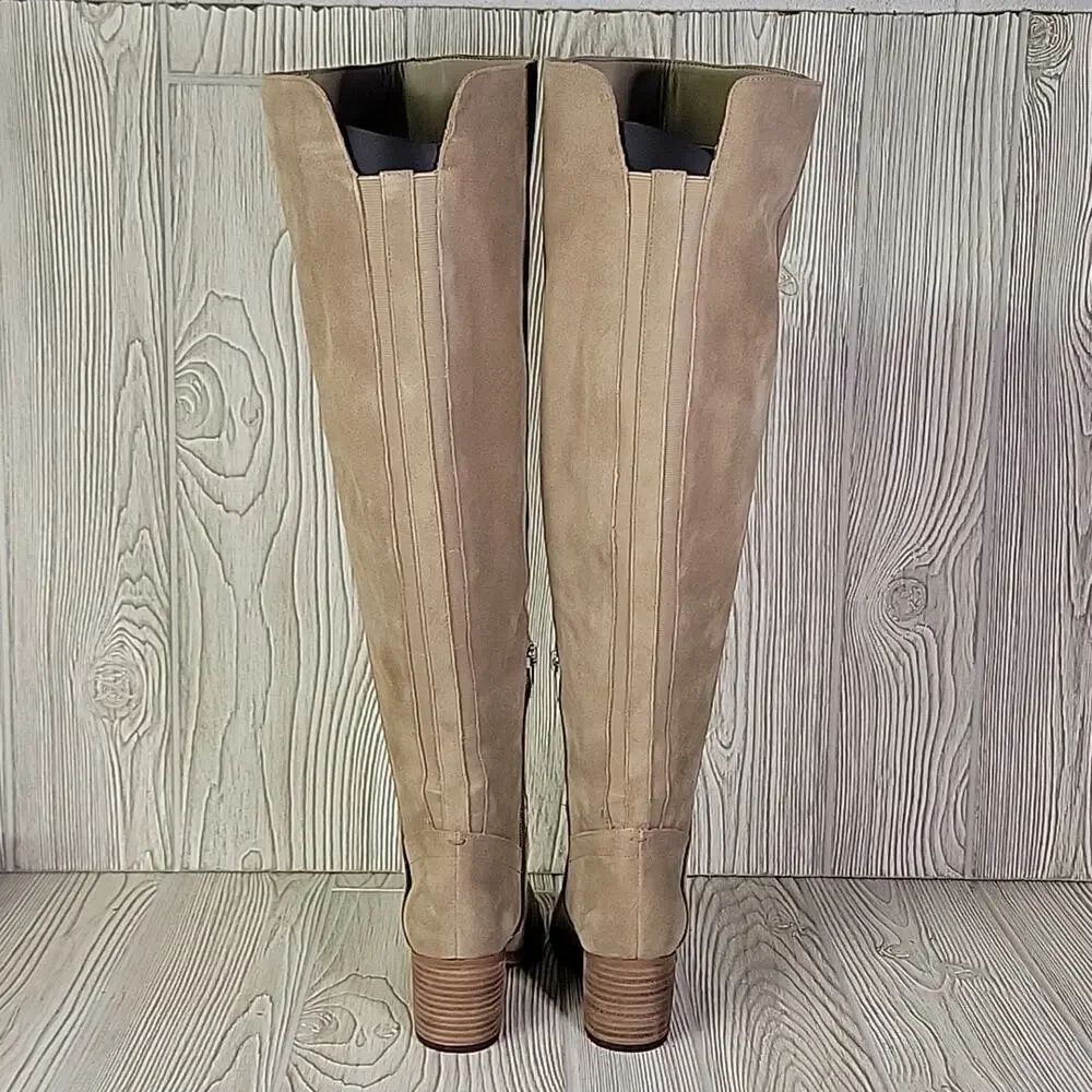 Marc Fisher Omelanie Leather Over The Knee Light Tan Boots Womens Size 5 NEW